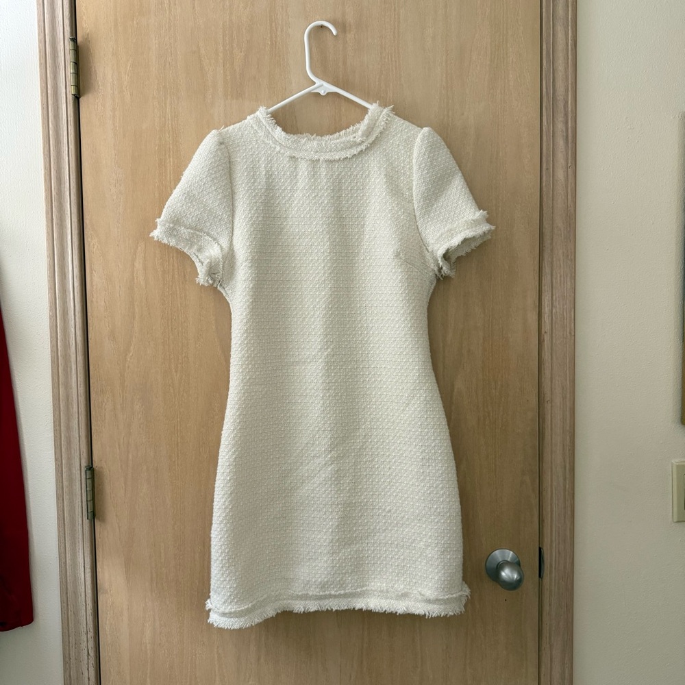 She + Sky Cream Tweed Mini Dress Short Sleeve Size Medium